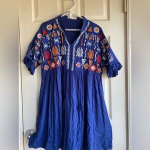 solitaire denim dress Solitaire | Dresses | Solitaire Women Denim Dress S White Floral Belted  Short Sleeve W Pockets
